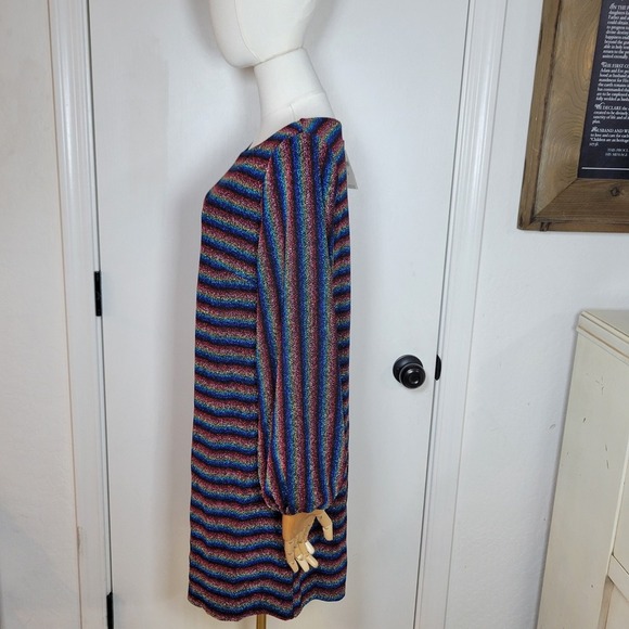Anthropologie Eri + Ali Shimmer Stripe Long Sleeve Dress M Metallic Holiday - Picture 8 of 10